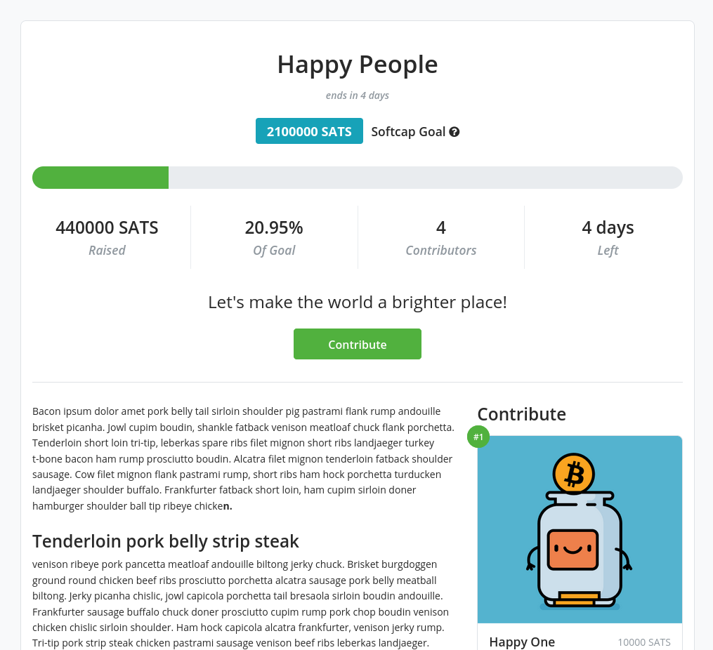 BTCPay 1.3.0 Crowdfund-app view
