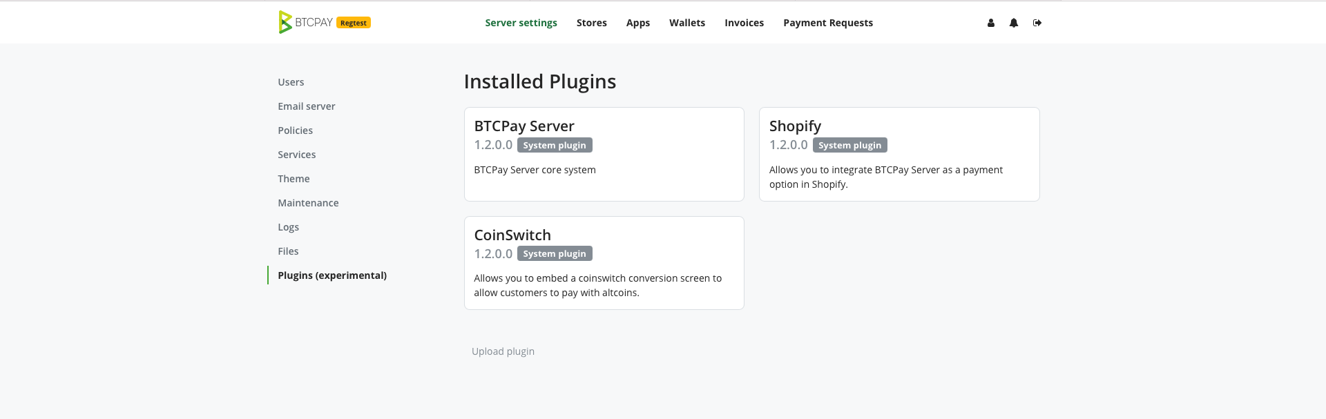 BTCPay 1.2.0 Plugins view