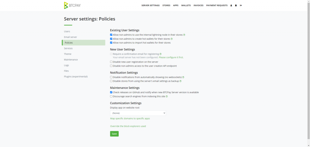 Server settings policies